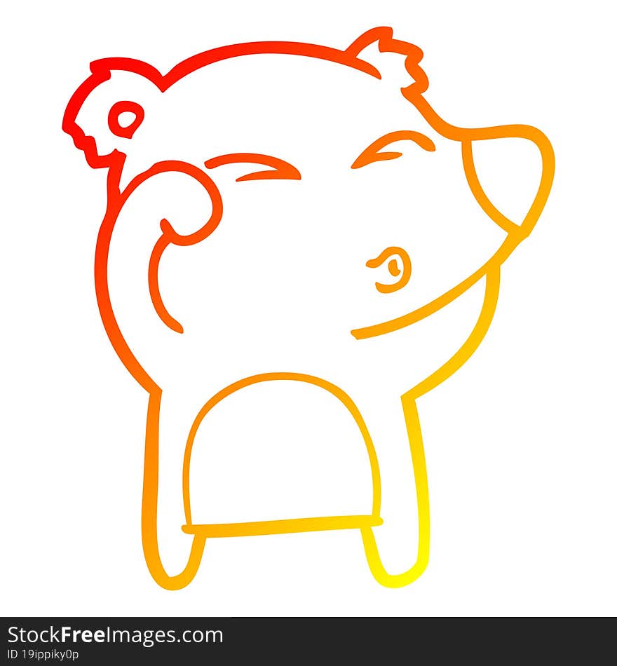 Warm Gradient Line Drawing Cartoon Tired Bear Rubbing Eyes