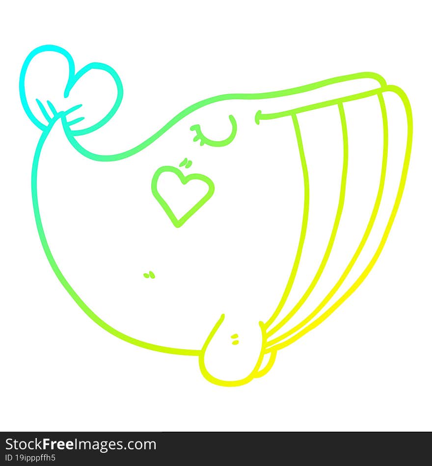 cold gradient line drawing cartoon whale with love heart