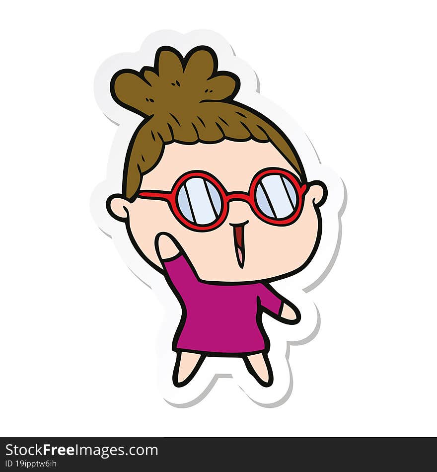 sticker of a cartoon woman wearing spectacles