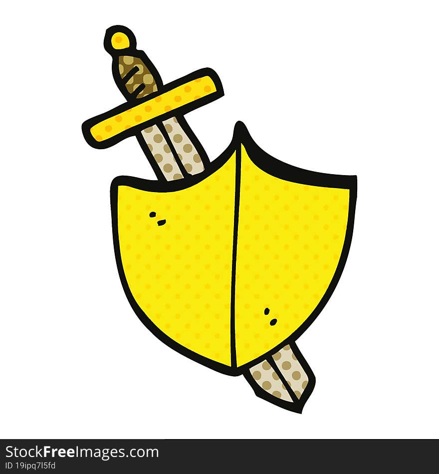 comic book style cartoon sword and shield