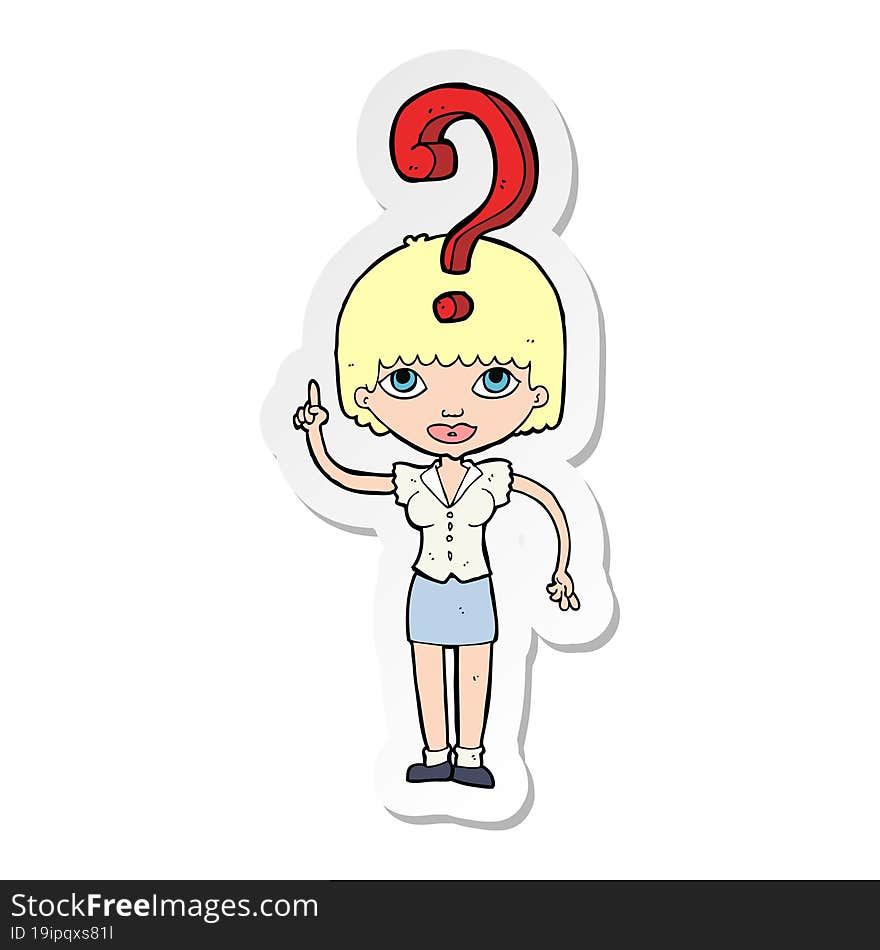 sticker of a cartoon woman asking question