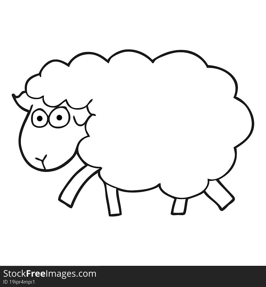 freehand drawn black and white cartoon muddy sheep