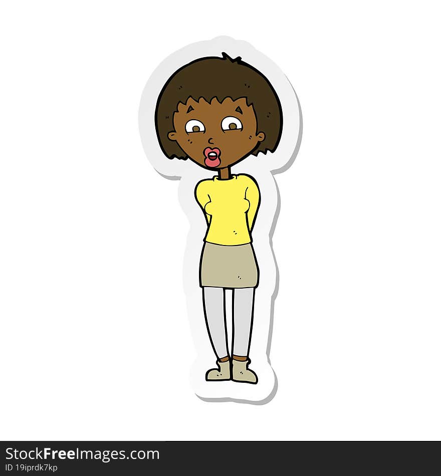 sticker of a cartoon surprised woman