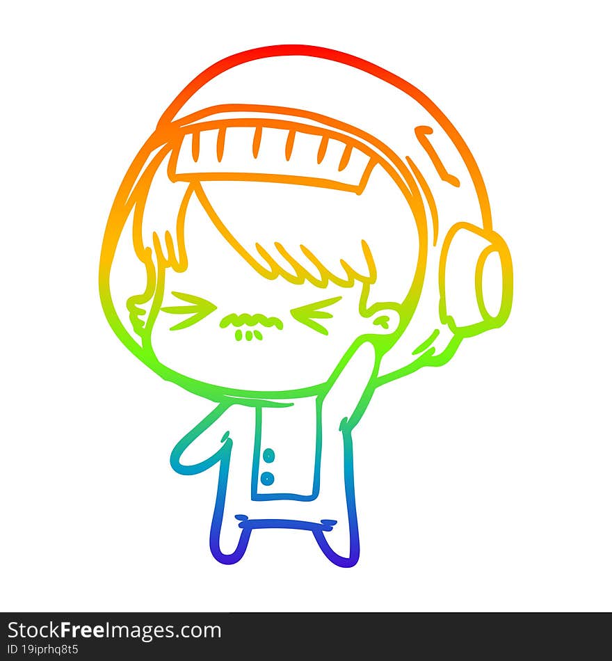 rainbow gradient line drawing angry cartoon space girl waving