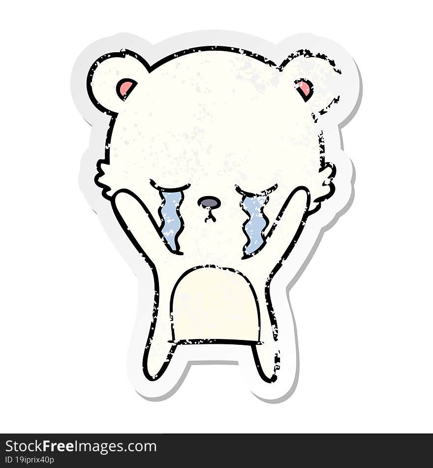 Distressed Sticker Of A Crying Cartoon Polarbear