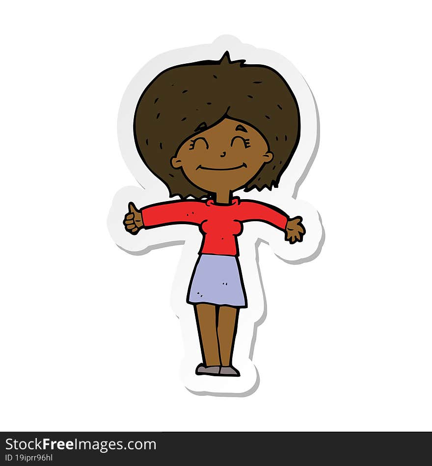 sticker of a cartoon woman giving thumbs up sign