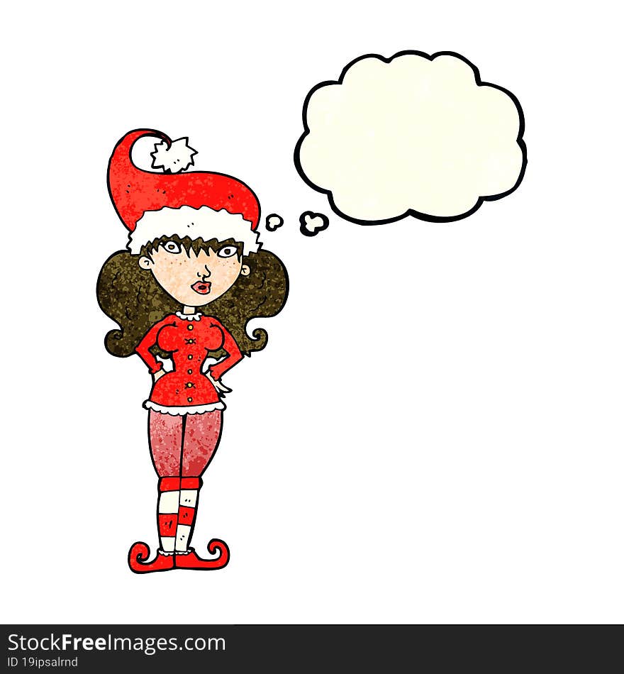 Cartoon Santa S Helper Woman With Thought Bubble