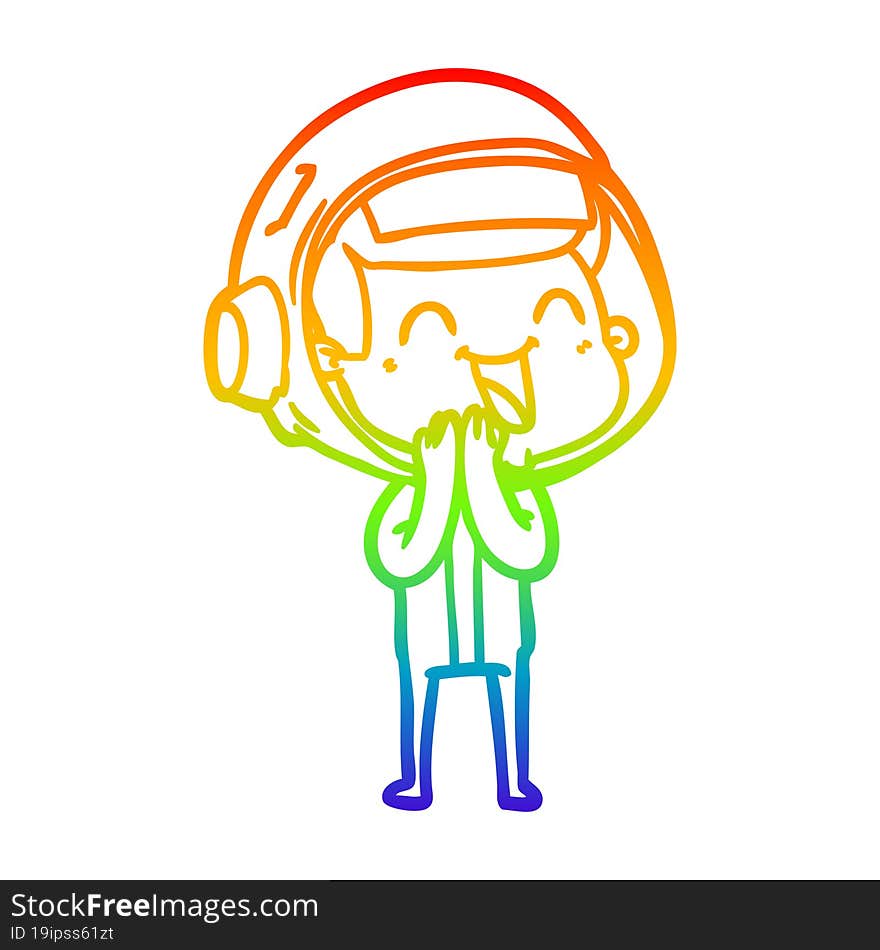 Rainbow Gradient Line Drawing Happy Cartoon Astronaut