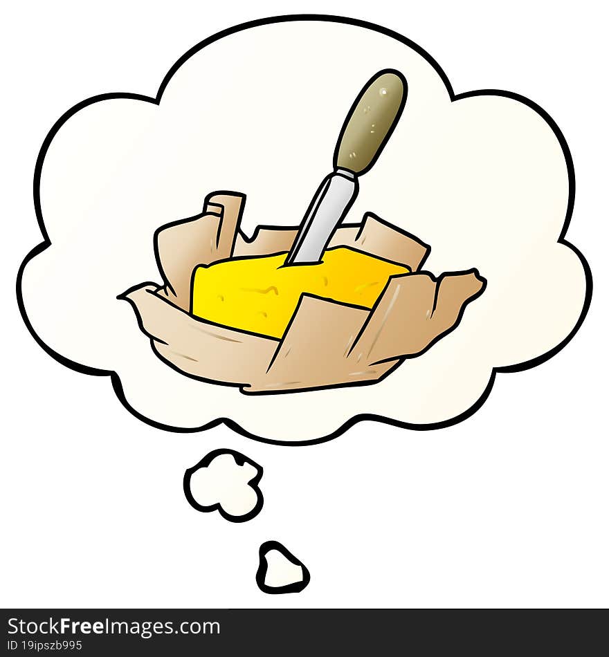 cartoon butter with thought bubble in smooth gradient style