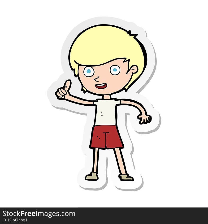 sticker of a cartoon boy giving thumbs up symbol