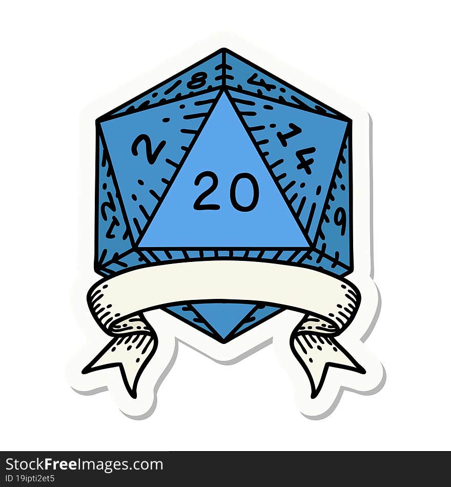 natural 20 critical hit D20 dice roll sticker