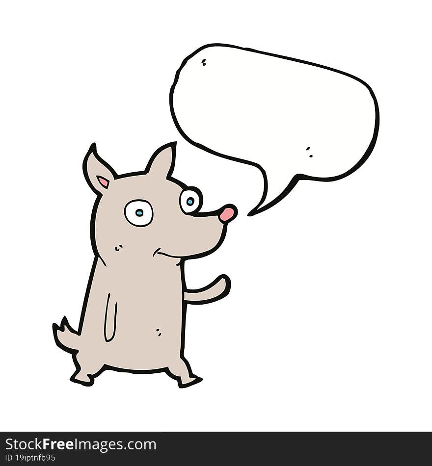 cartoon little dog waving with speech bubble