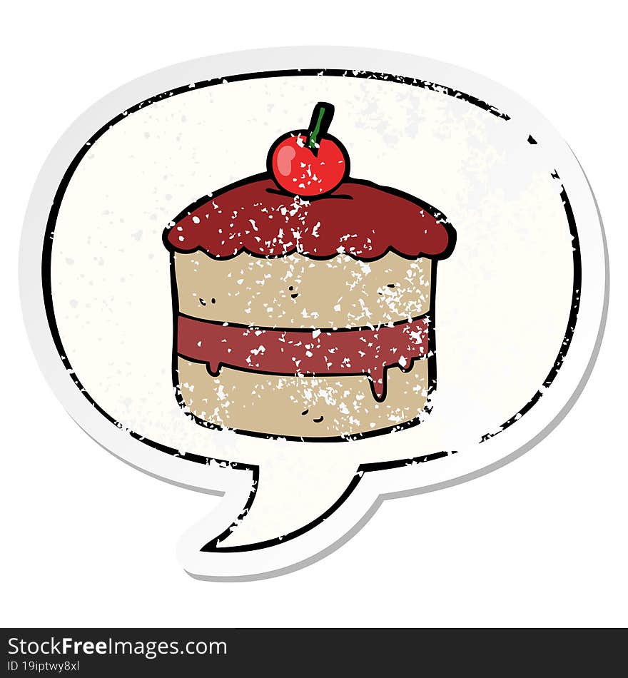 cartoon cake and speech bubble distressed sticker