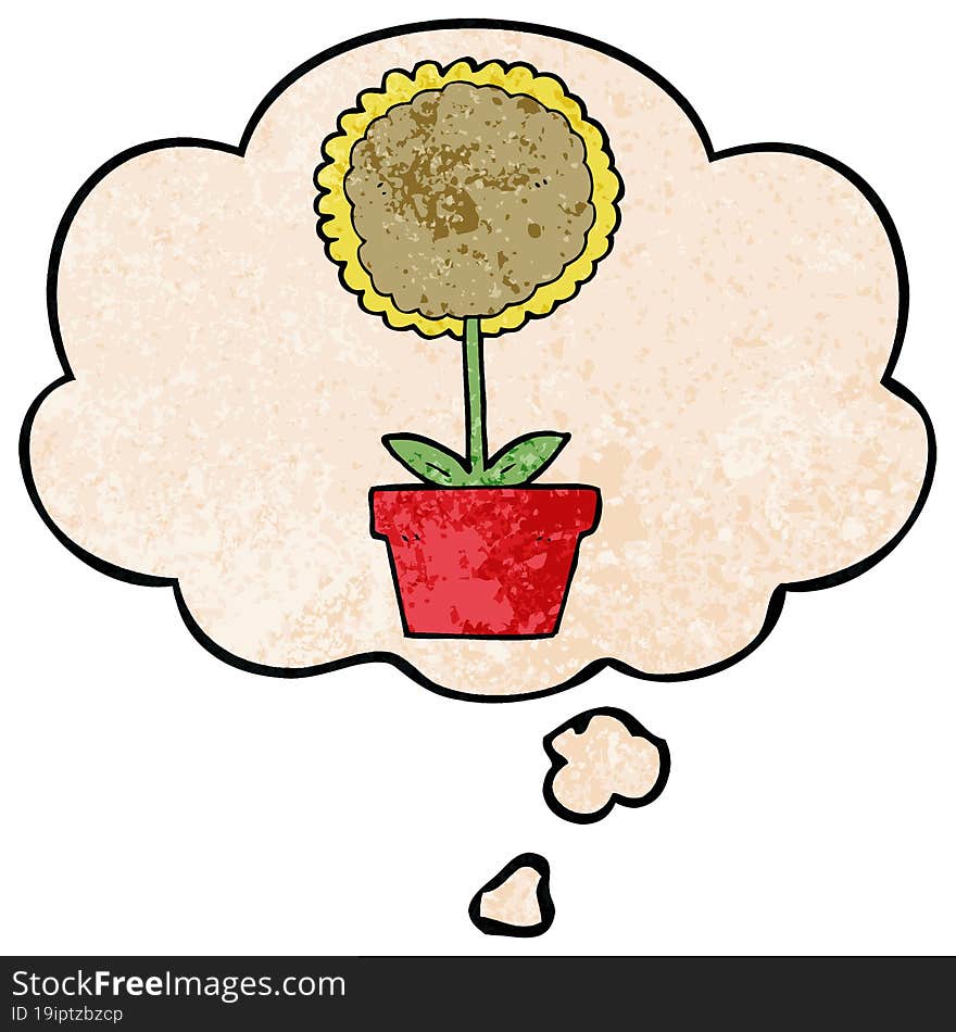 cute cartoon flower and thought bubble in grunge texture pattern style