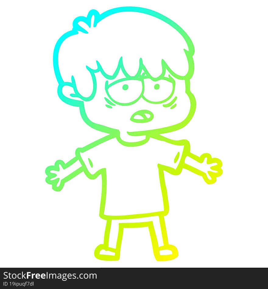 cold gradient line drawing cartoon exhausted boy