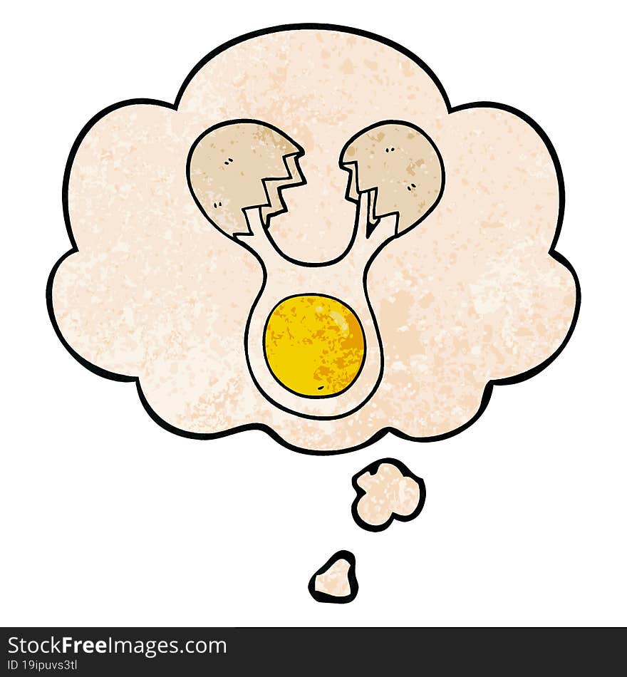 cartoon cracked egg and thought bubble in grunge texture pattern style