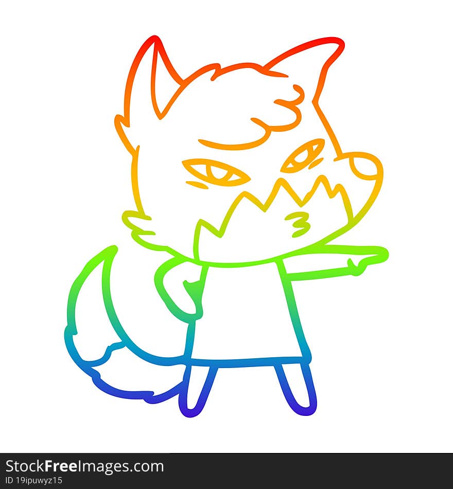 rainbow gradient line drawing clever cartoon fox