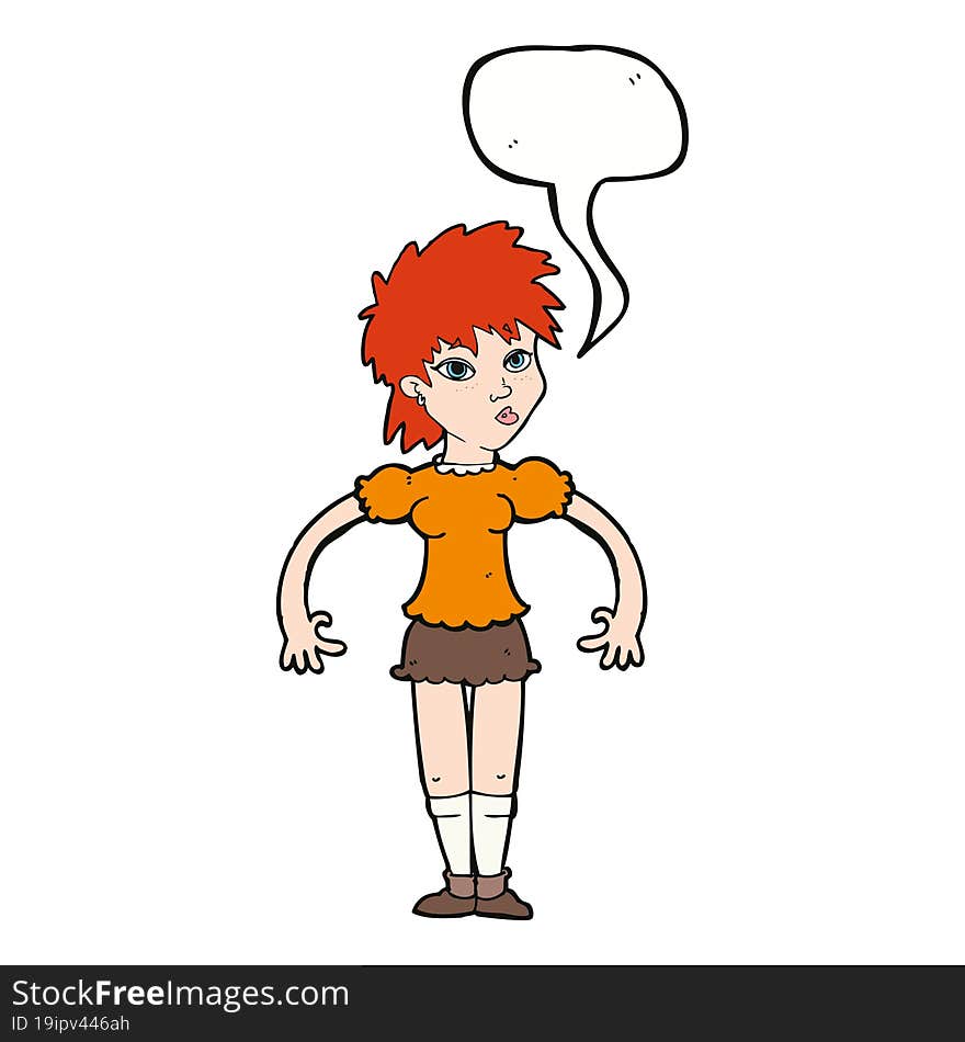 cartoon curious woman with speech bubble