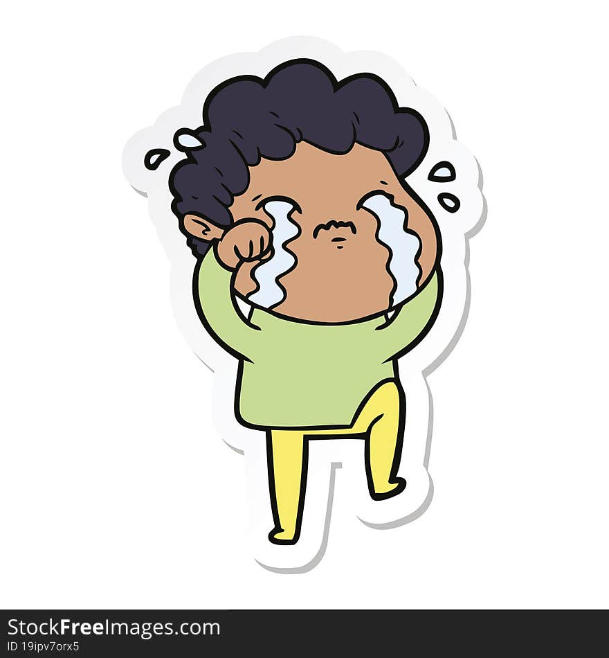 sticker of a cartoon man crying