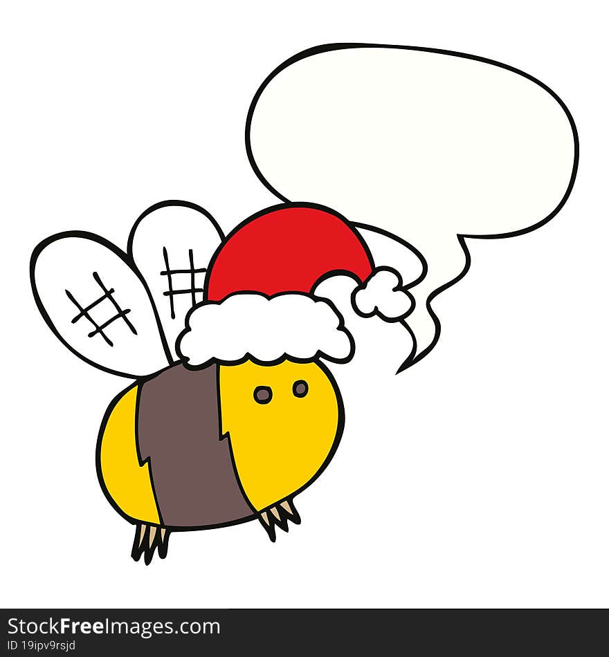 cute cartoon bee wearing christmas hat with speech bubble