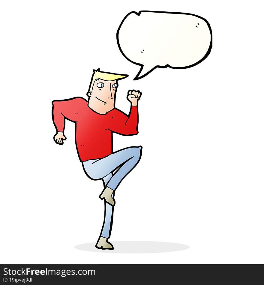 cartoon man jogging on spot with speech bubble