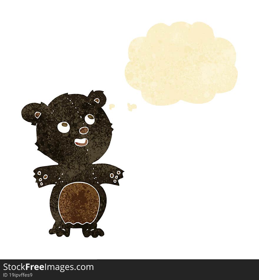 Cartoon Happy Little Black Bear With Thought Bubble