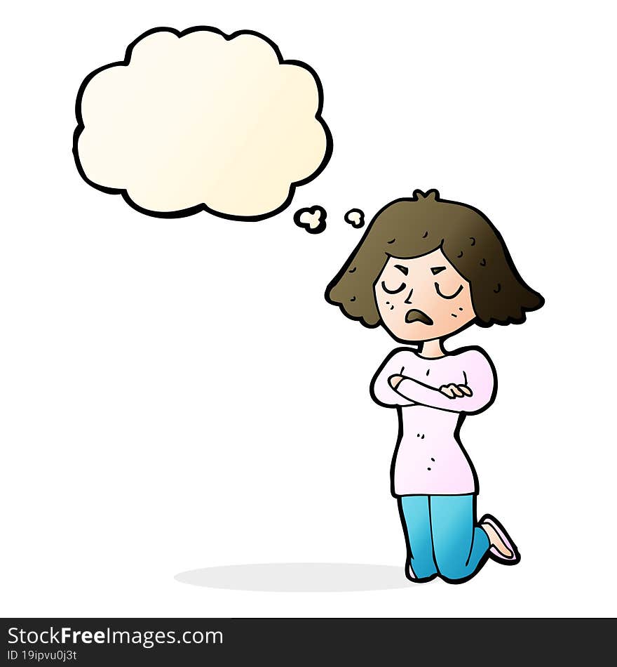 cartoon annoyed woman with thought bubble