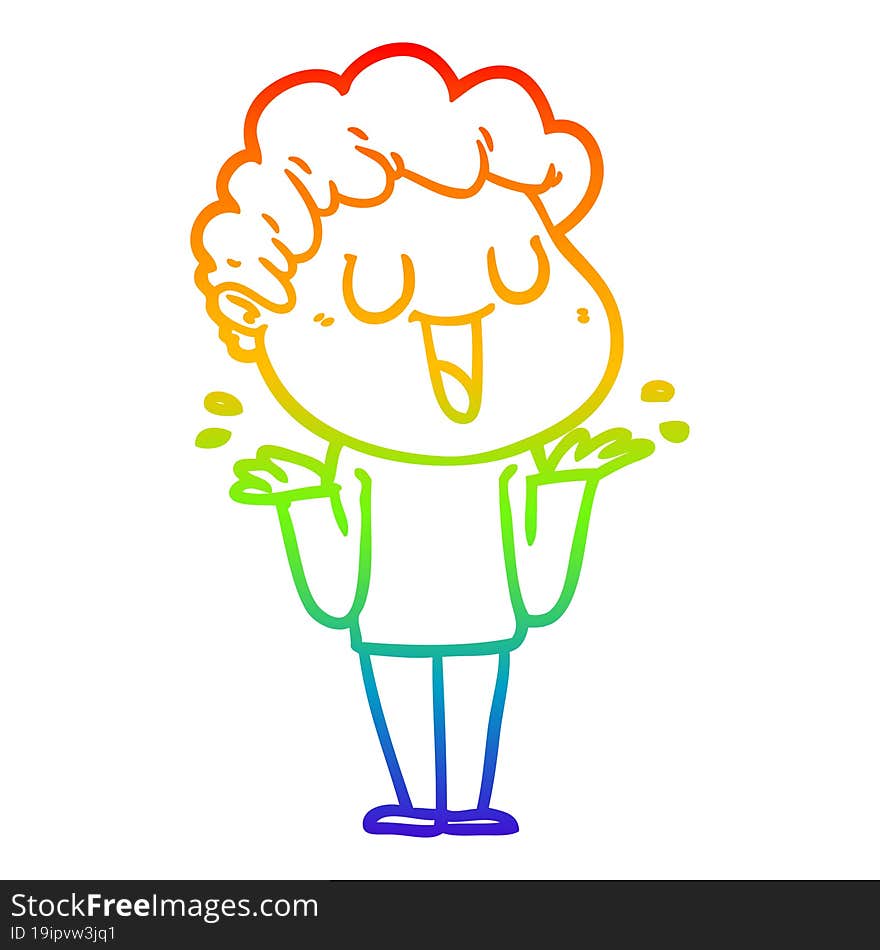 Rainbow Gradient Line Drawing Laughing Cartoon Man