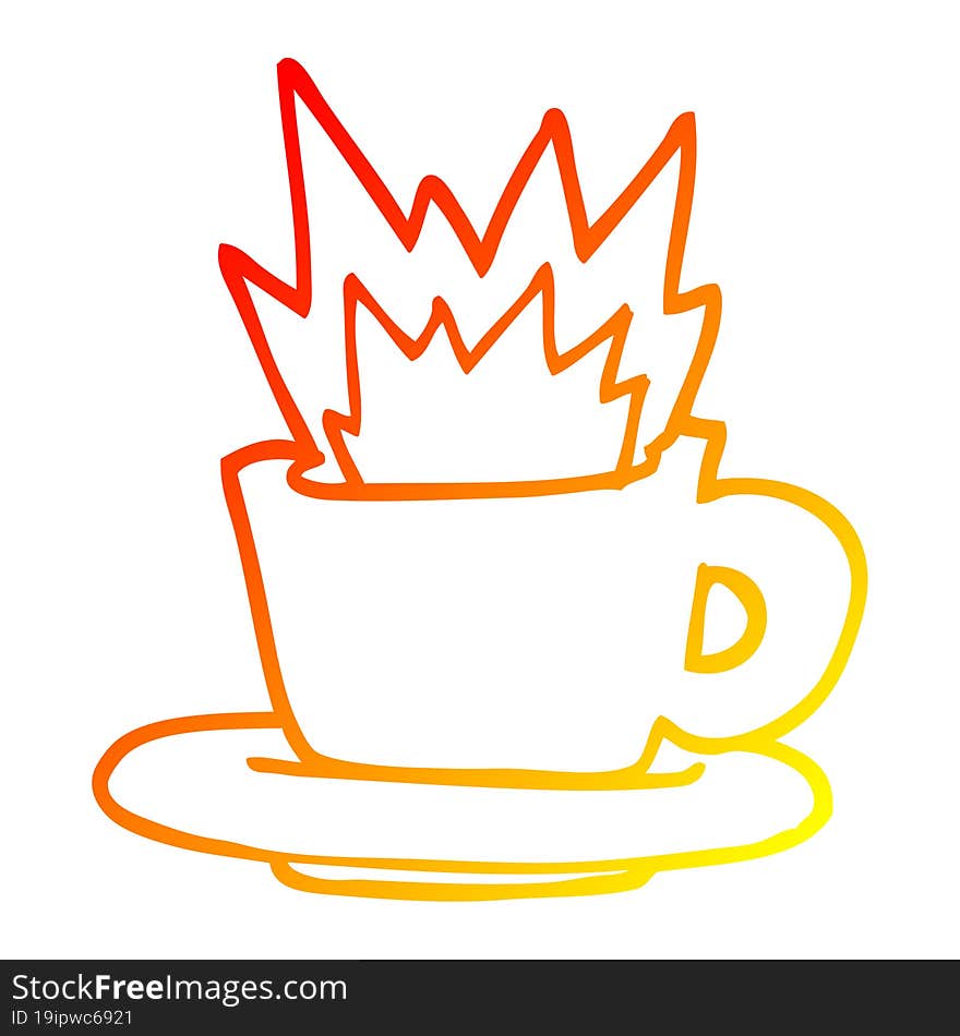 Warm Gradient Line Drawing Cartoon Cup Of Coffee