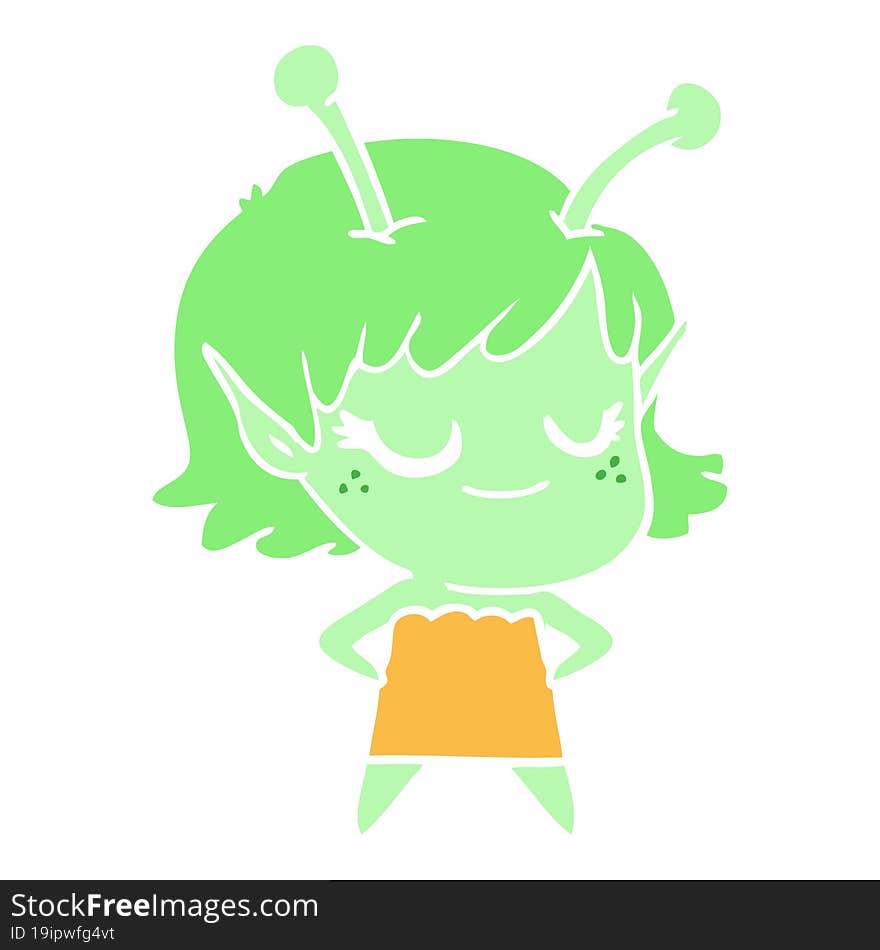 smiling alien girl flat color style cartoon