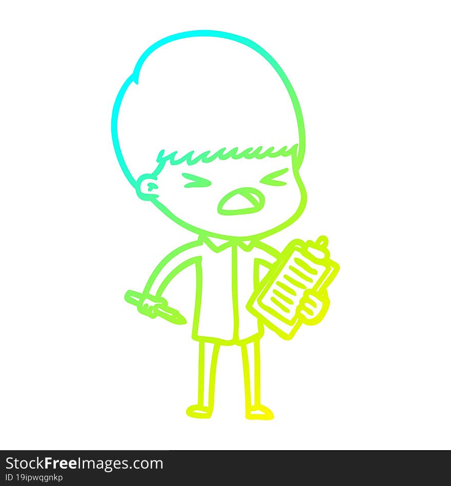 cold gradient line drawing cartoon stressed man