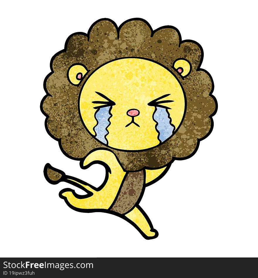 cartoon crying lion running away. cartoon crying lion running away