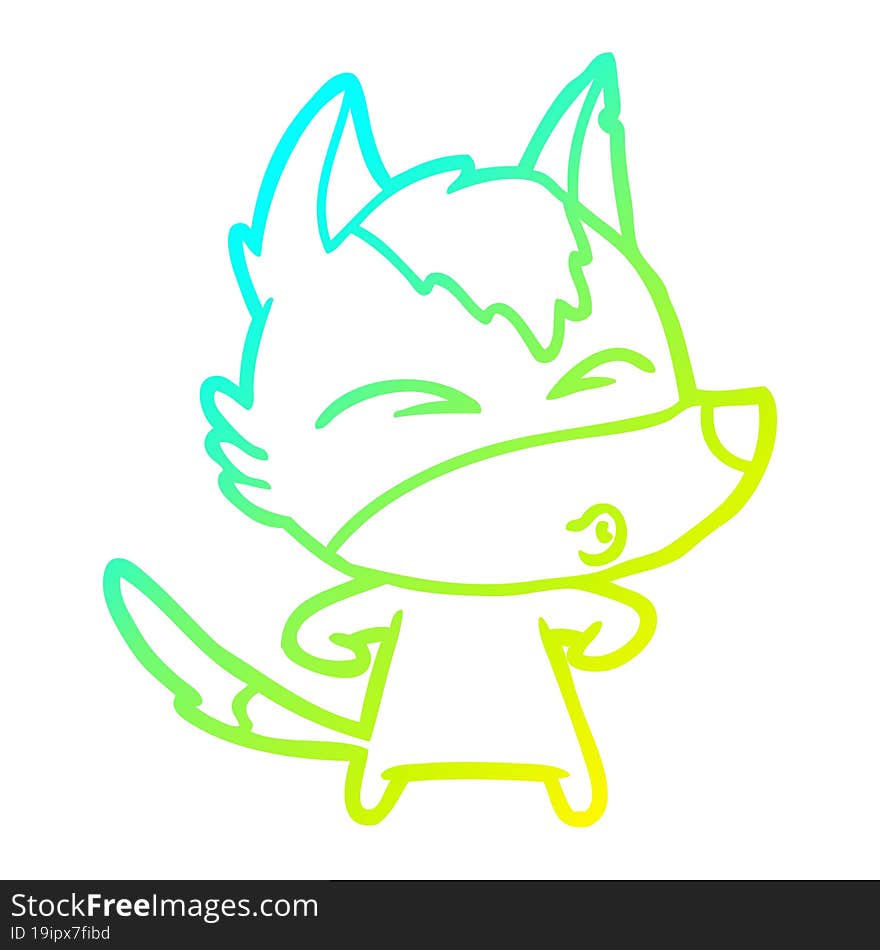 cold gradient line drawing cartoon wolf whistling