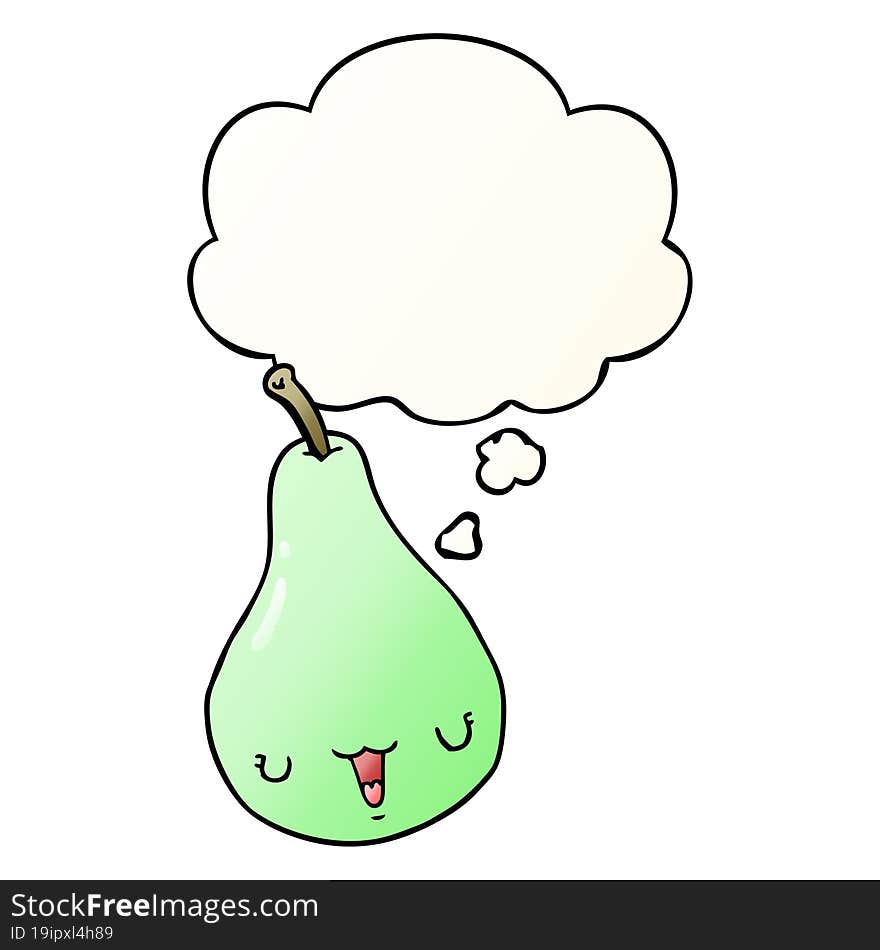 cartoon pear and thought bubble in smooth gradient style