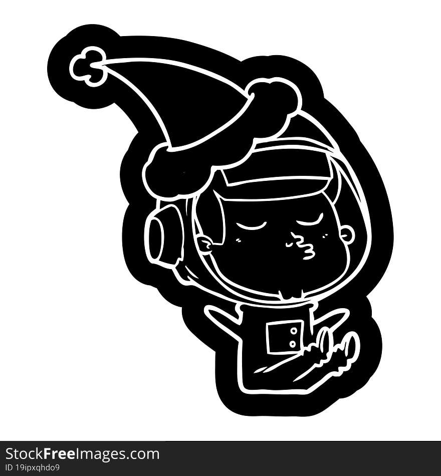 quirky cartoon icon of a confident astronaut wearing santa hat