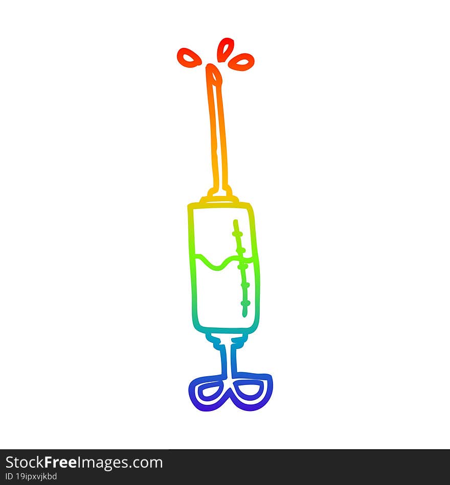 rainbow gradient line drawing of a cartoon injection