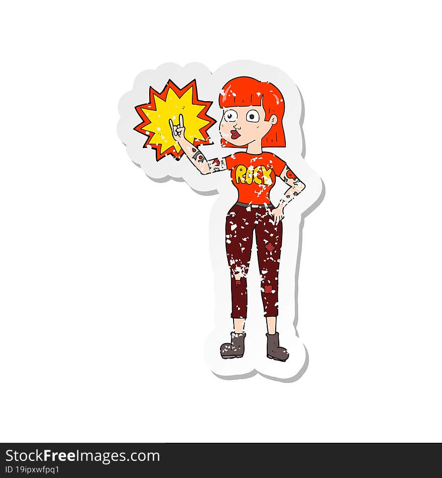 retro distressed sticker of a cartoon rock girl