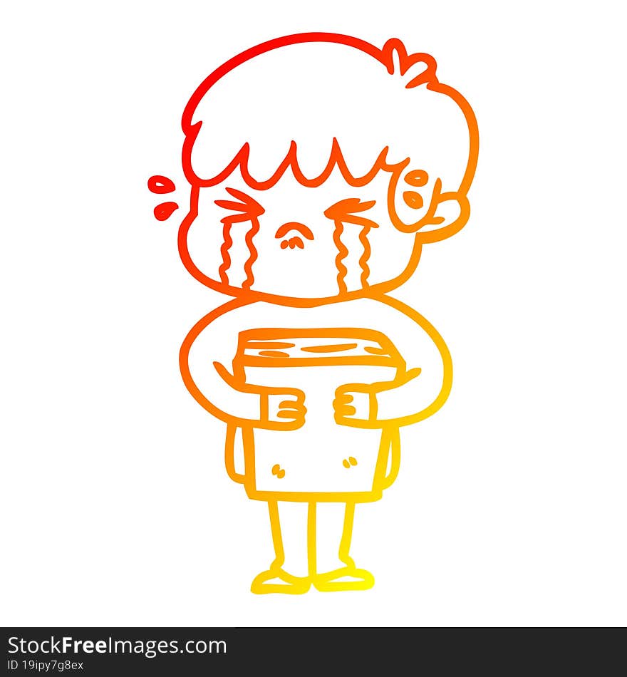 Warm Gradient Line Drawing Cartoon Boy Crying