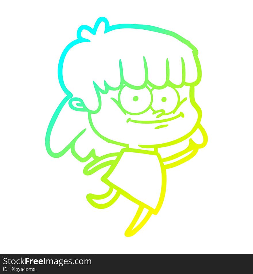 cold gradient line drawing cartoon girl smiling