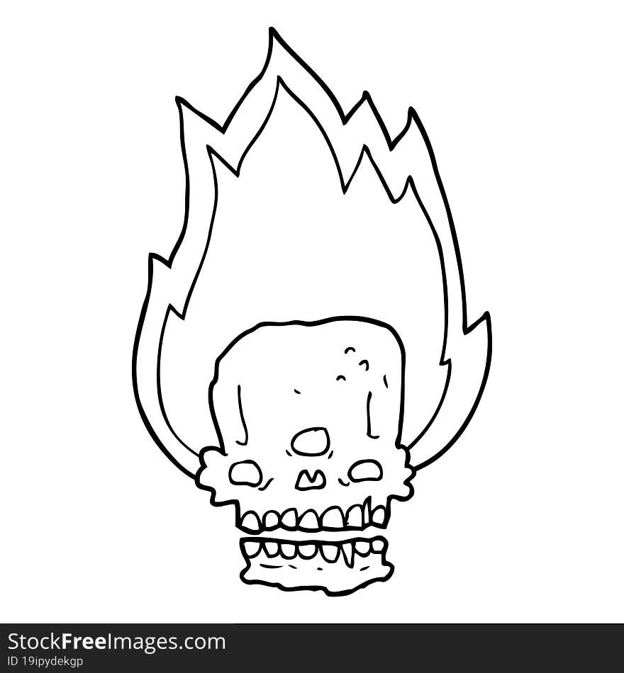 spooky cartoon flaming skull