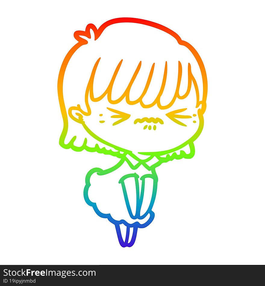 rainbow gradient line drawing annoyed cartoon girl