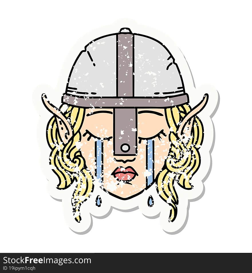 crying elven fighter character face grunge sticker