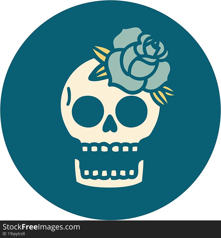 Tattoo Style Icon Of A Skull And Rose