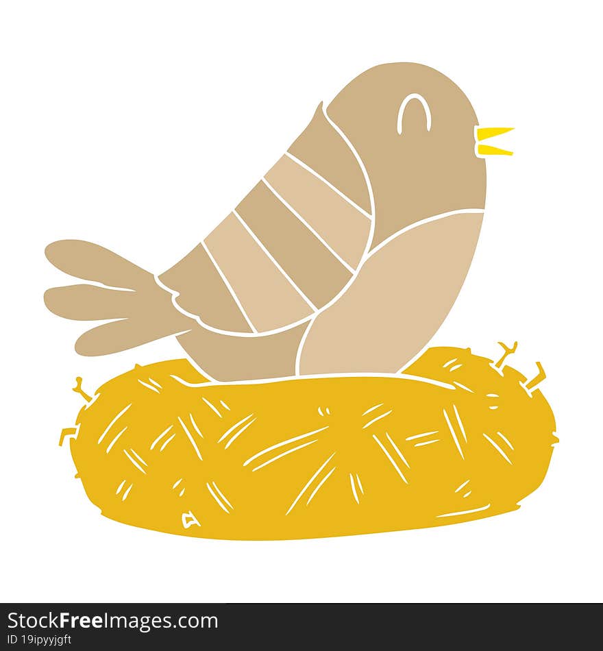 flat color style cartoon bird sitting on nest