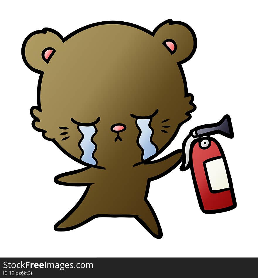 crying cartoon bear with fire extinguisher. crying cartoon bear with fire extinguisher