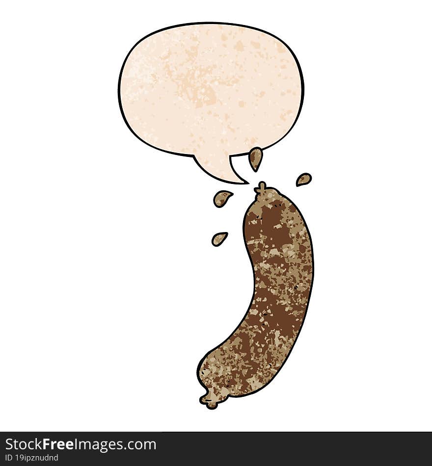 cartoon sausage and speech bubble in retro texture style