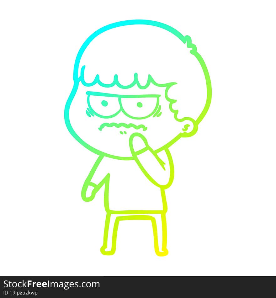 cold gradient line drawing cartoon annoyed man