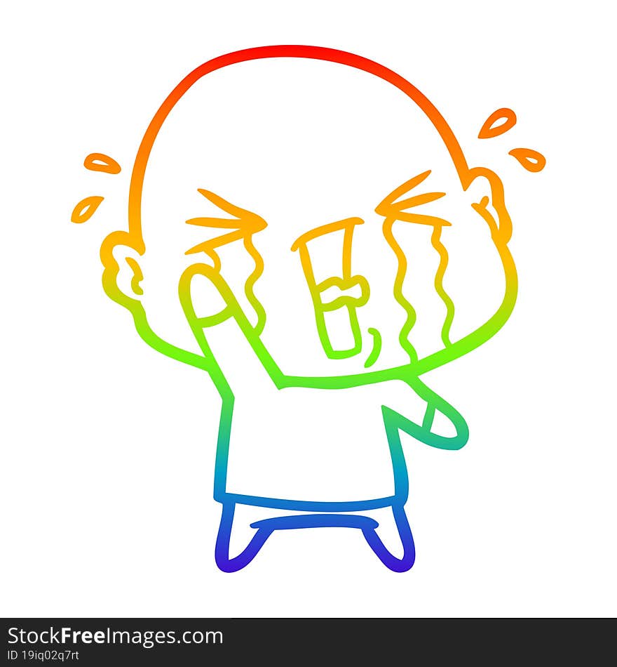 Rainbow Gradient Line Drawing Cartoon Crying Bald Man