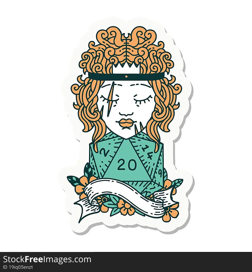 sticker of a human barbarian with natural twenty dice roll. sticker of a human barbarian with natural twenty dice roll