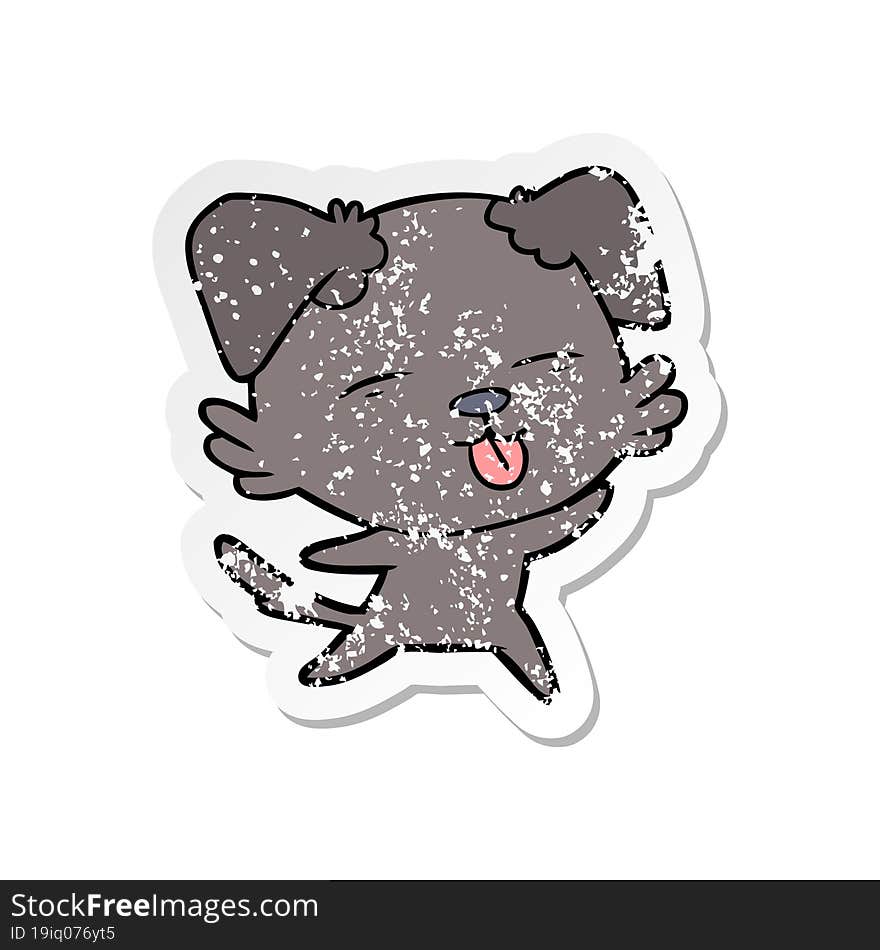 distressed sticker of a cartoon dog sticking out tongue